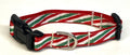 Green, Red, White Diagonal Stripe Dog Collar 1/2