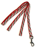 Green, Red, White Diagonal Stripe Dog Leash 1/2