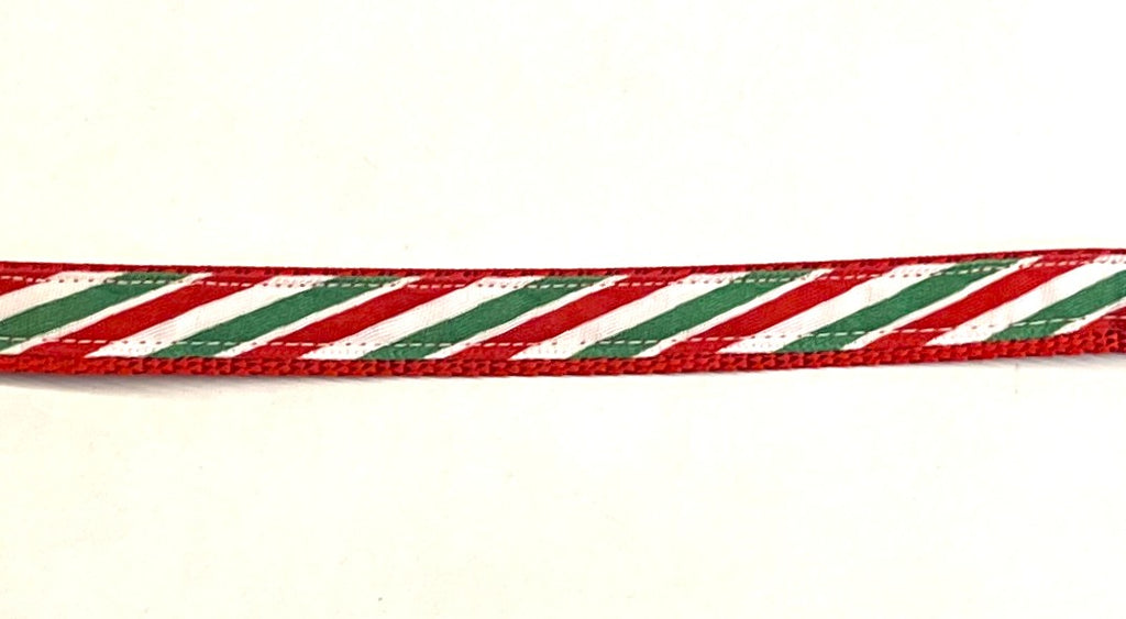 Green, Red, White Diagonal Stripe Dog Leash 1/2 inch