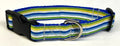 Green, Yellow, White, Blue, and Light Blue Stripe Dog Collar 1in