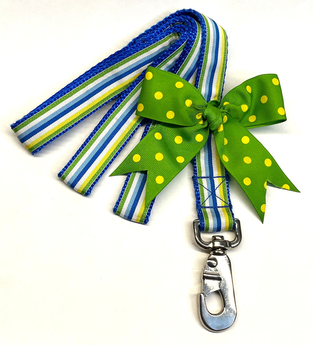 Green, Yellow, White, Blue, and Light Blue Stripe Dog Leash 1in