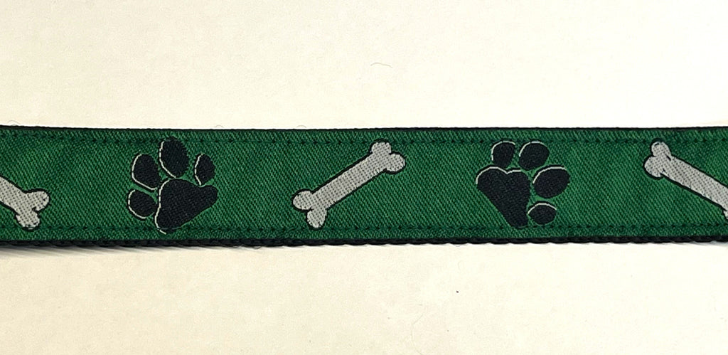 Green with Bones and Paws Dog Collar 1in