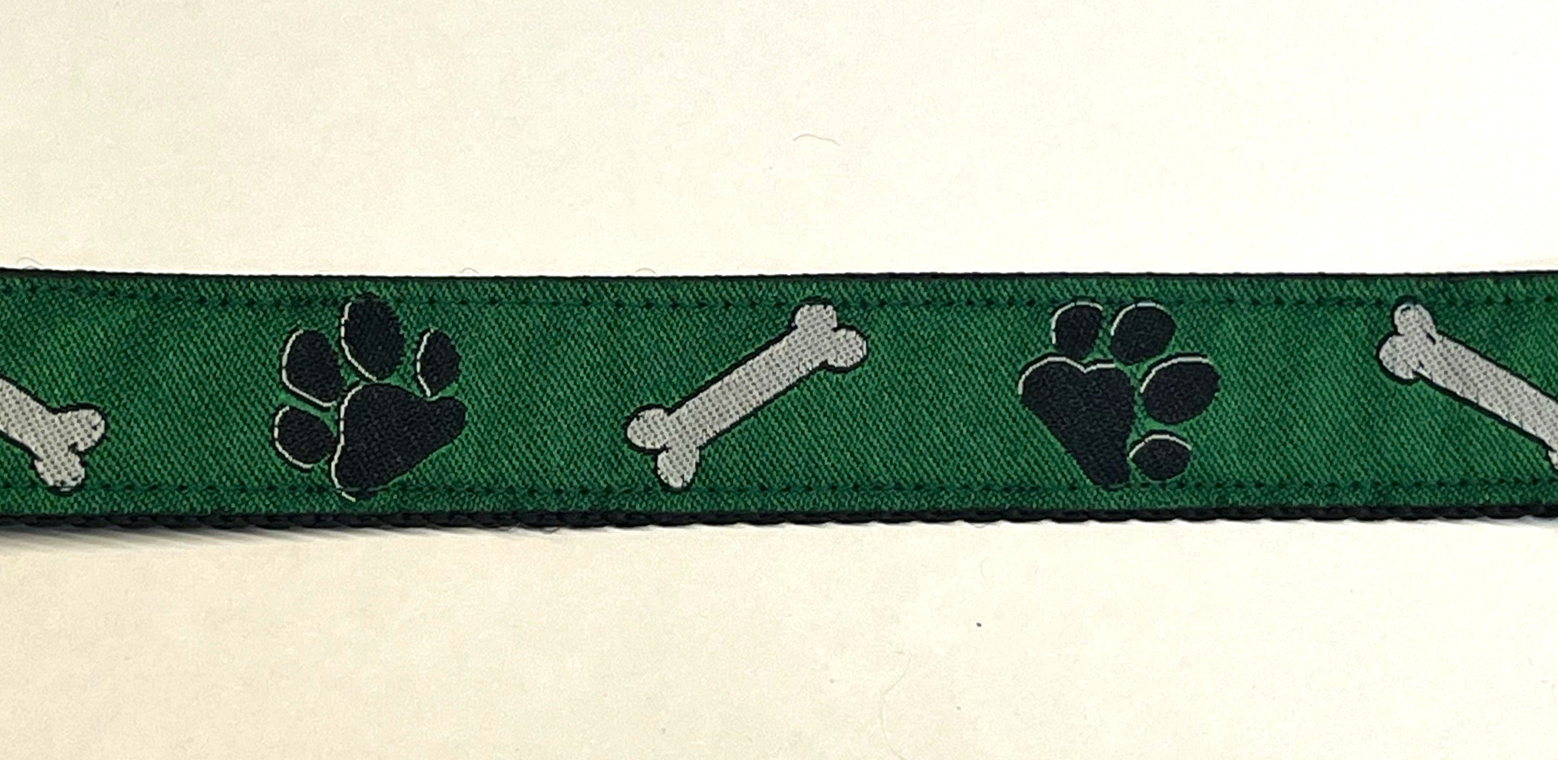 Green with Bones and Paws Dog Leash 1in