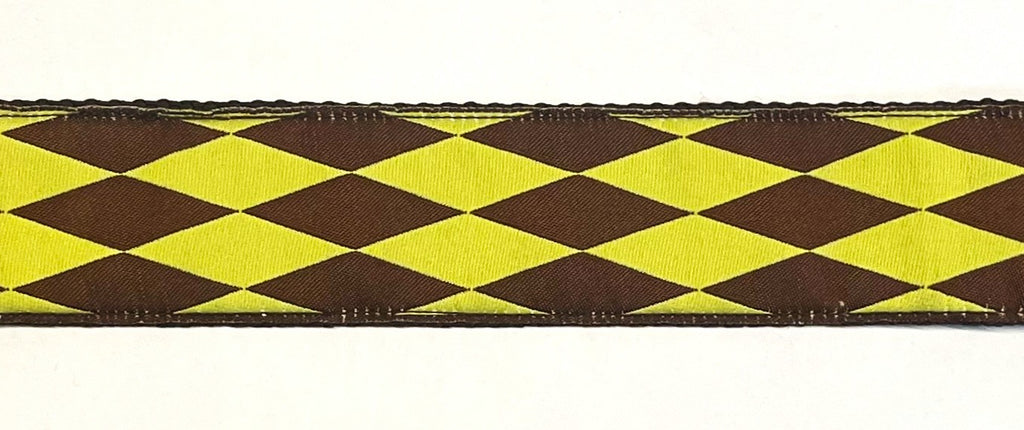 Lime Green with Brown Diamonds Dog Collar 1 1/2 in