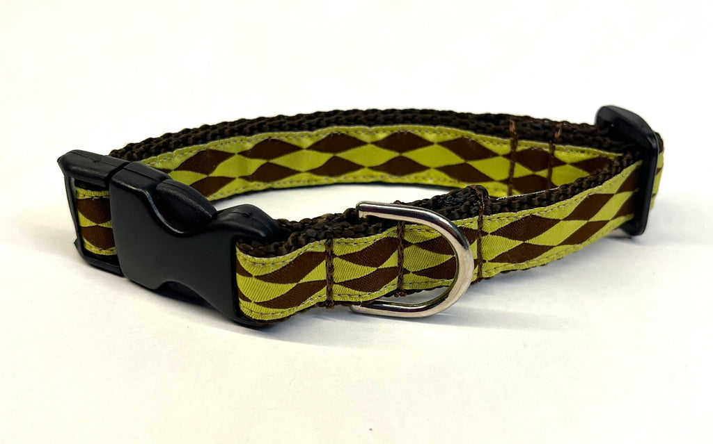 Green with Brown Diamonds Dog Collar 3/4