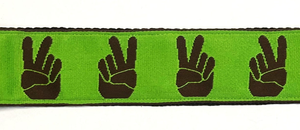 Green with Brown Peace Hands Dog Collar 1 1/2 in