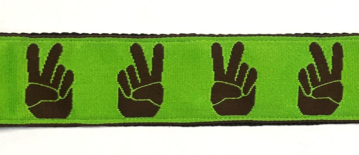Green with Brown Peace Hands Dog Collar 1 1/2 in