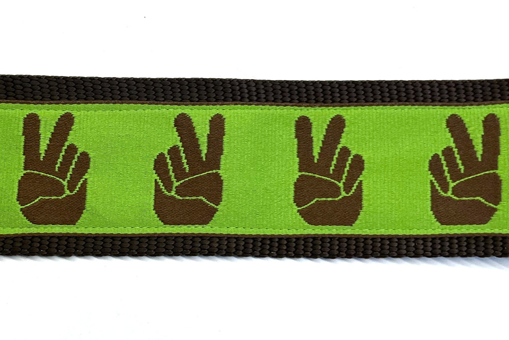 Green with Brown Peace Hands Dog Collar 2in