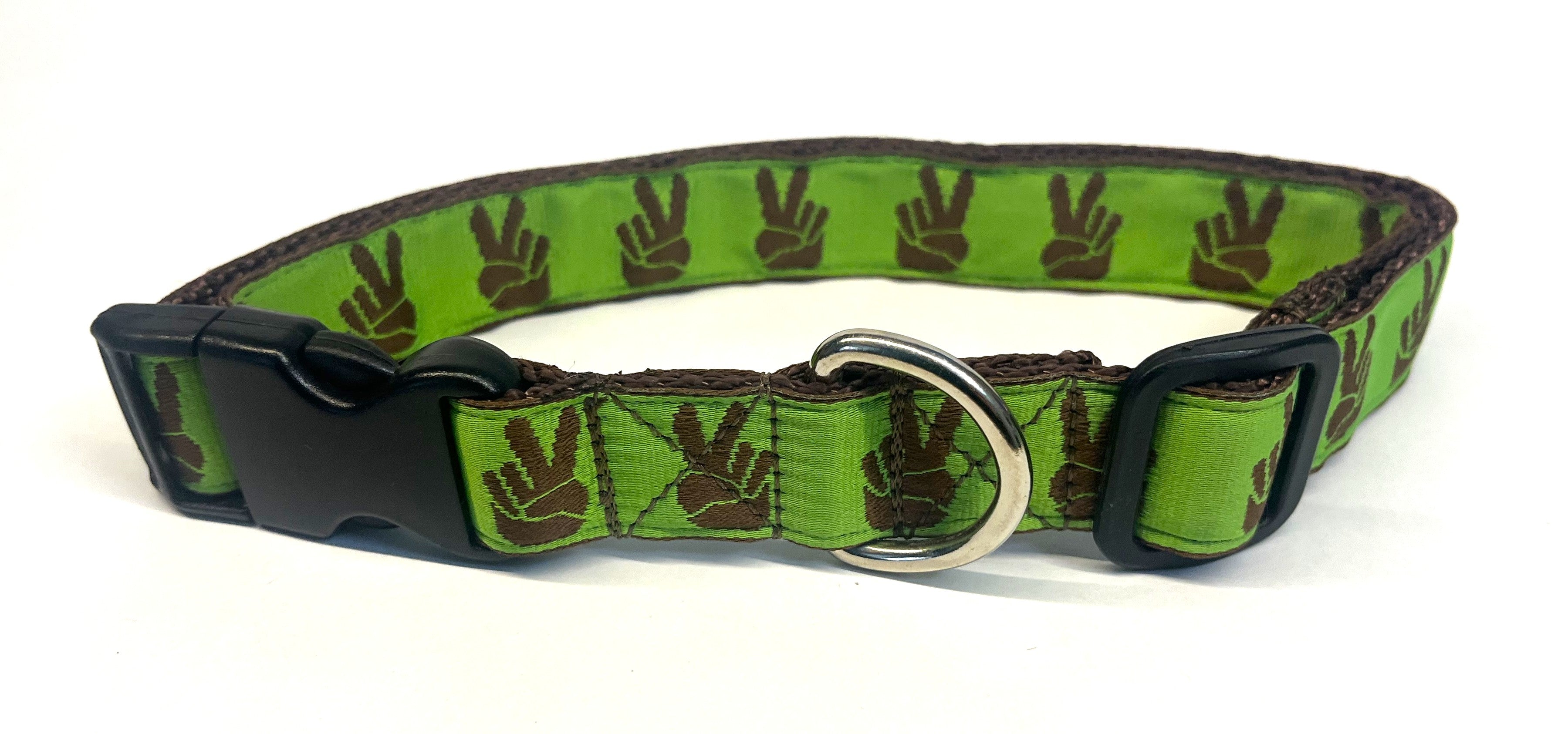 Green with Brown Peace Hands Dog Collar 1in