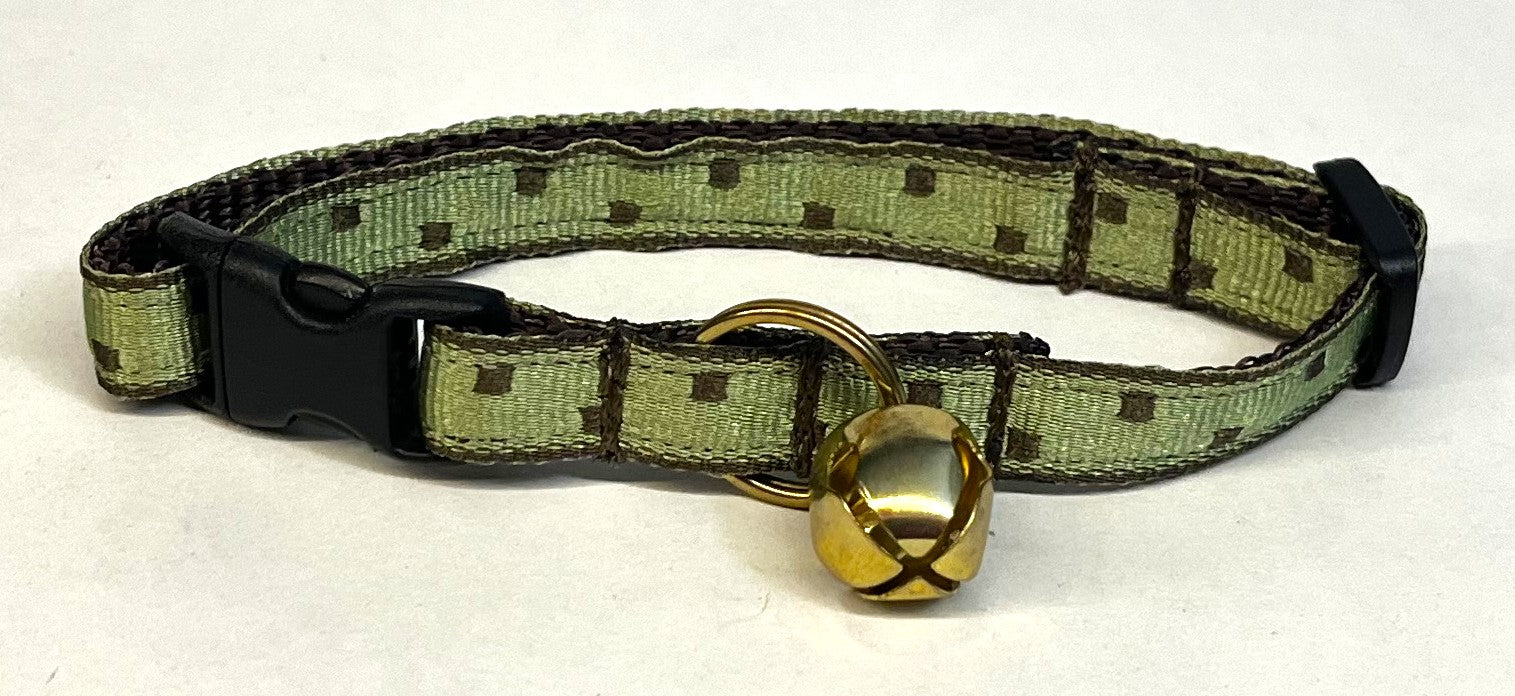 Green with Brown Square Dots Cat Collar