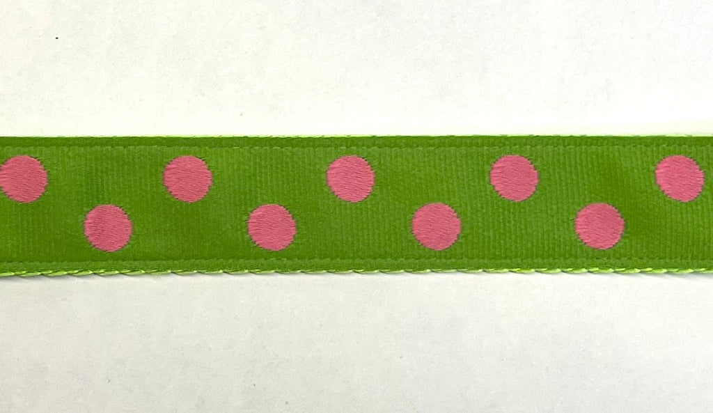 Green with Light Pink Dots Dog Leash 1in