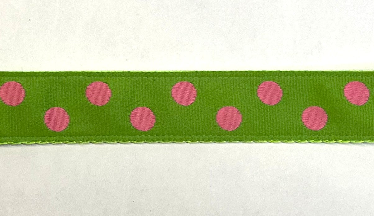 Green with Light Pink Dots Dog Leash 1in