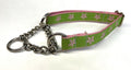 Green with Light Pink Flowers Chain Martingale Collar 3/4