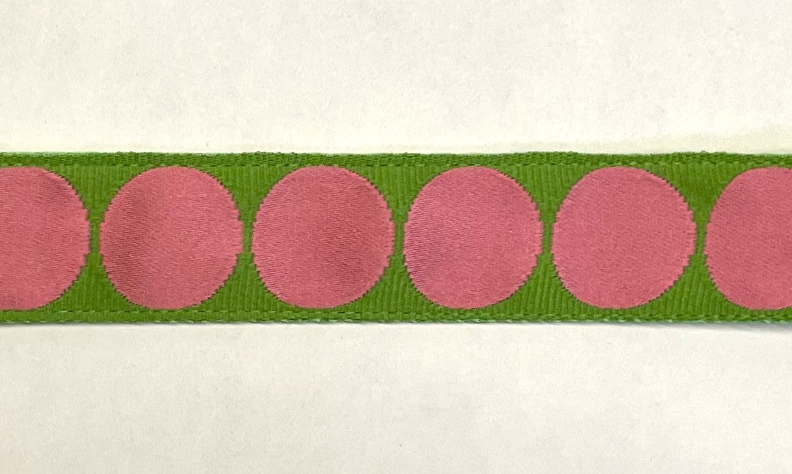 Green with Light Pink Large Dot Dog Leash 1in