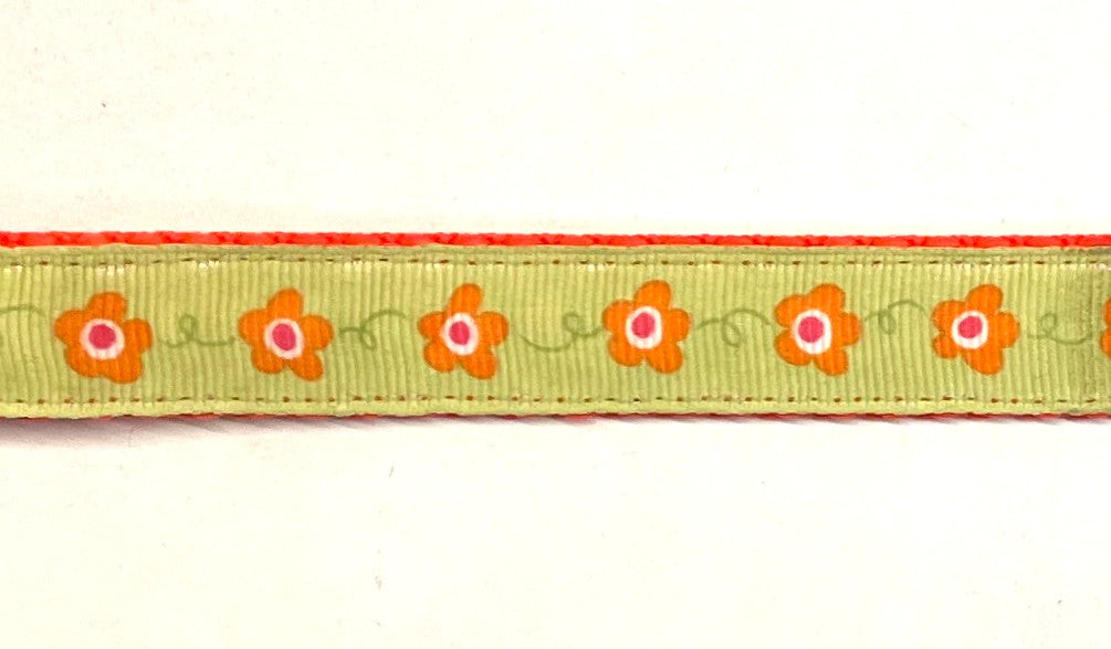 Green with Orange Flowers Dog Collar 3/4