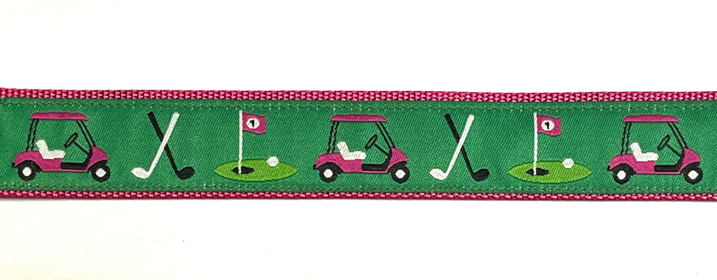 Green with Pink Golf Carts Dog Collar 1in