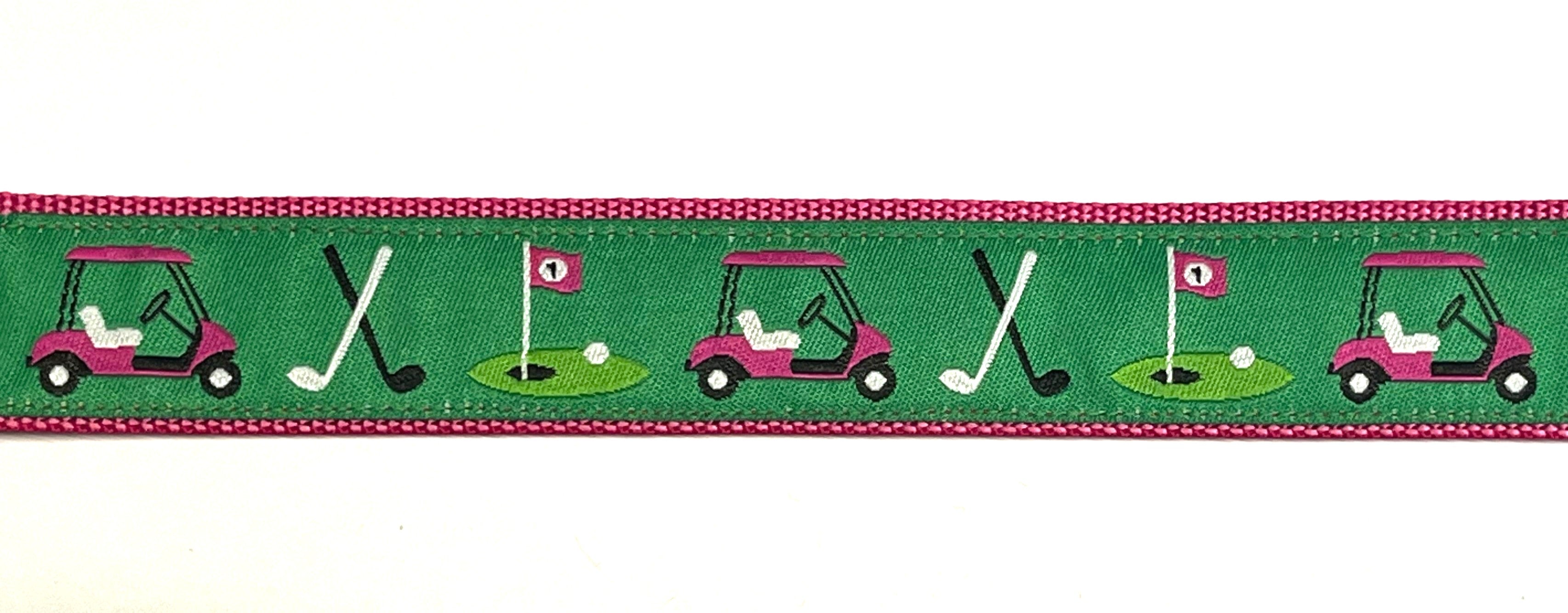 Green with Pink Golf Carts Dog Collar 1in