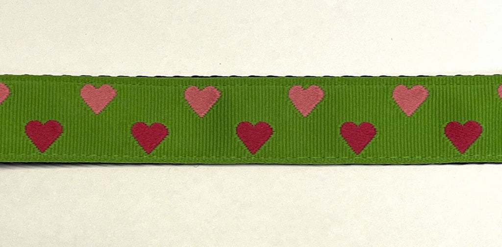 Green with Pink and Light Pink Hearts Dog Leash 1in