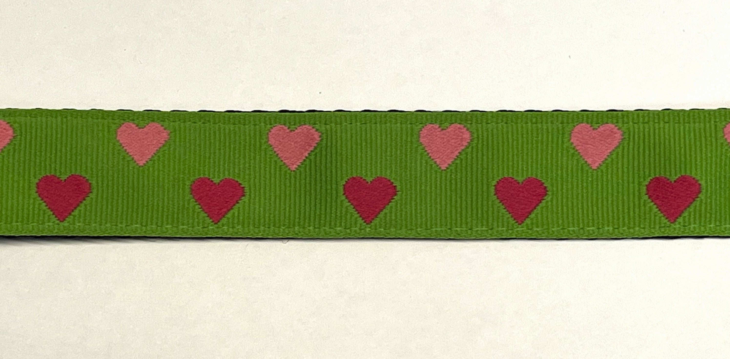 Green with Pink and Light Pink Hearts Dog Leash 1in