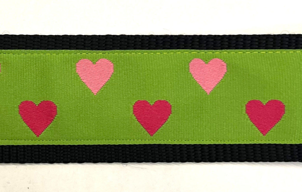 Green with Pink and Light Pink Hearts Dog Collar 2in
