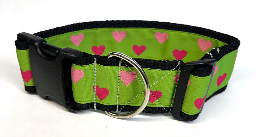 Green with Pink and Light Pink Hearts Dog Collar 2in