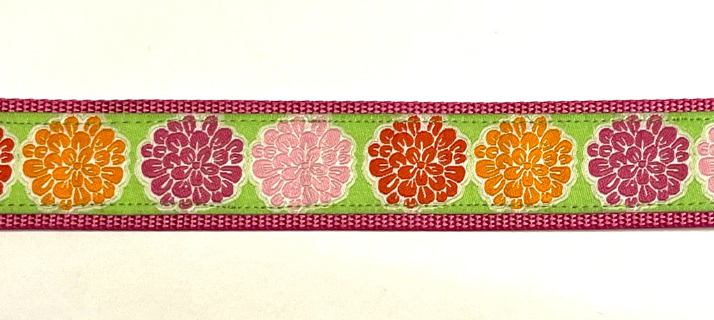 Green with Pink, Light Pink, Orange and Red Flowers Chain Martingale Collar 1in