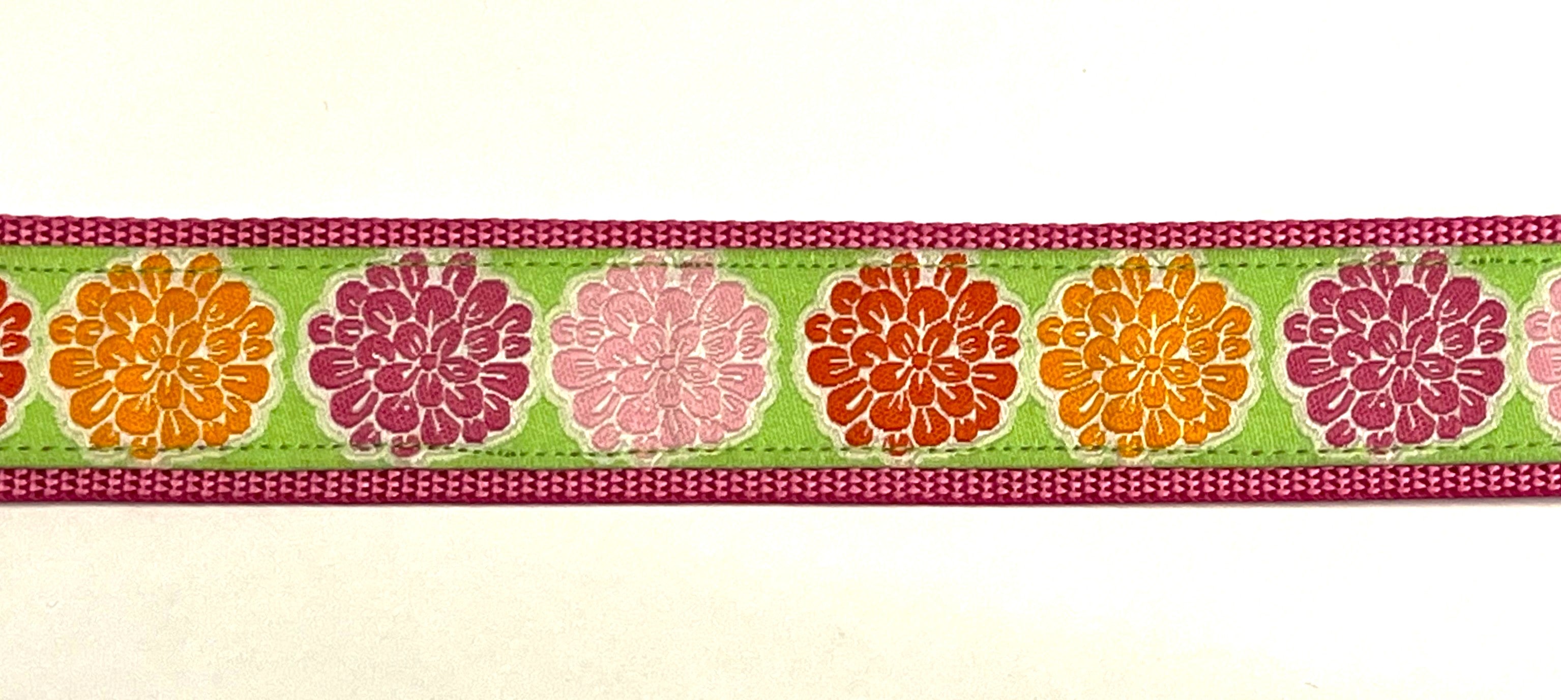 Green with Pink, Light Pink, Orange and Red Flowers Chain Martingale Collar 1in