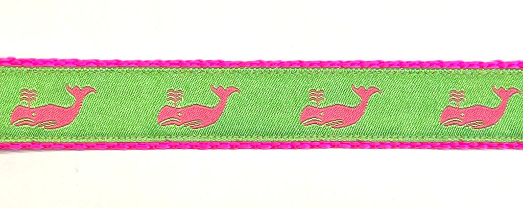 Green with Pink Whales Dog Collar 1in