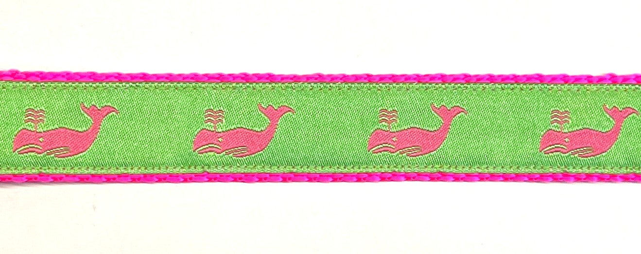Green with Pink Whales Dog Collar 1in