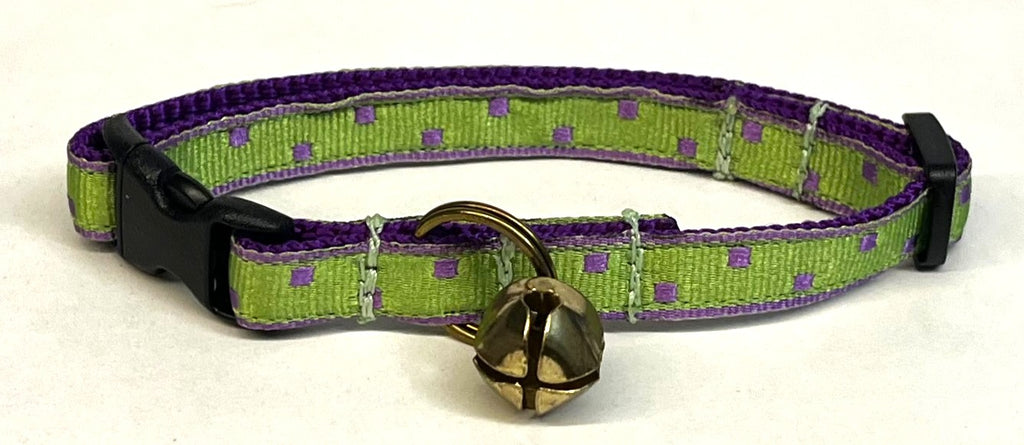 Green with Purple Square Dots Cat Collar