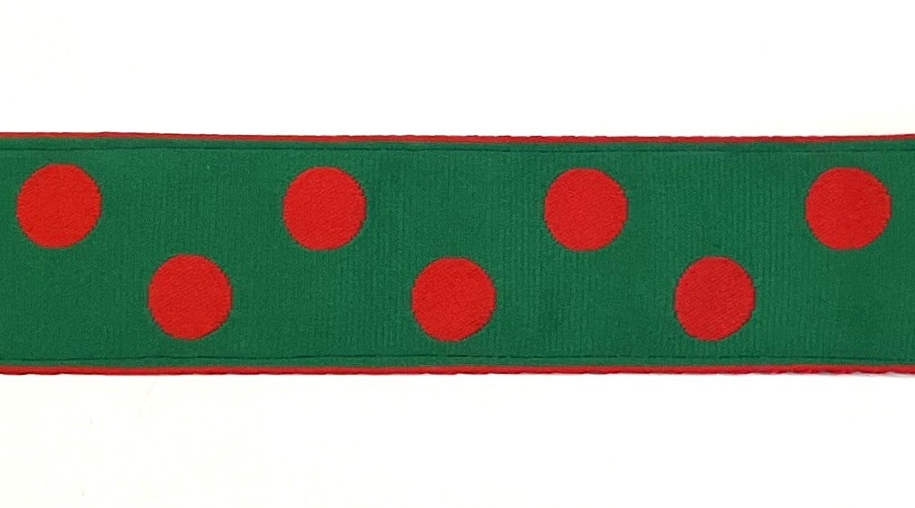 Green with Red Dot Dog Collar 1 1/2 in