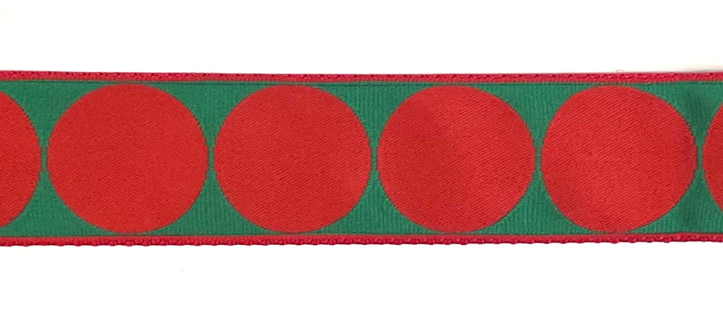 Green with Red Large Dot Dog Collar 1 1/2 in