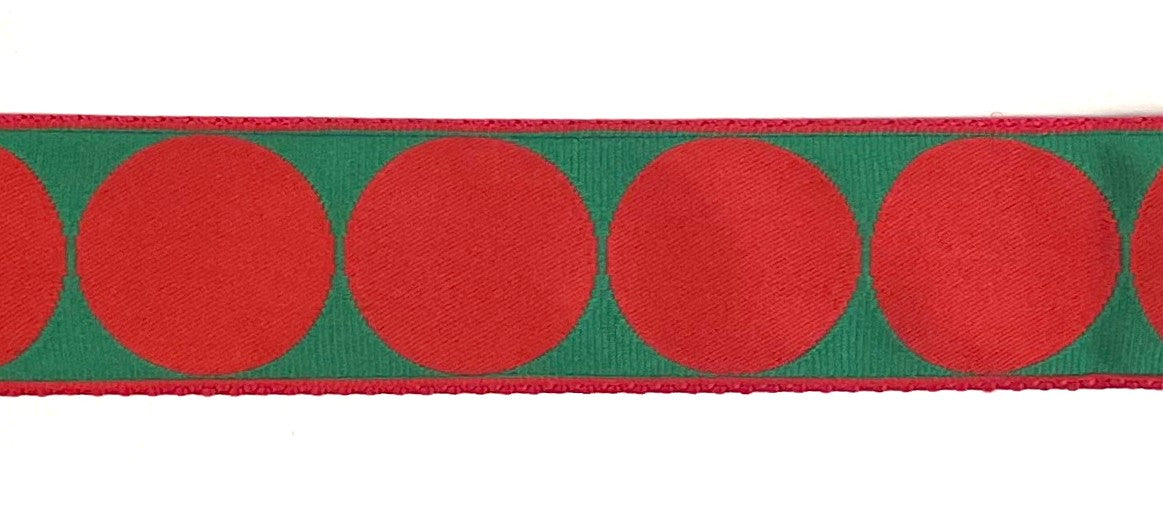 Green with Red Large Dot Dog Collar 1 1/2 in