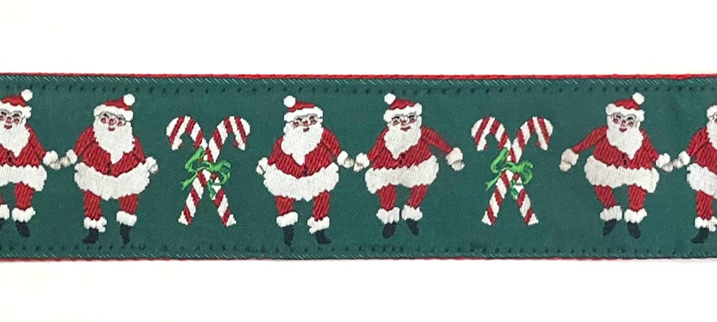 Green with Santa and Candy Canes Dog Collar 1 1/2 in