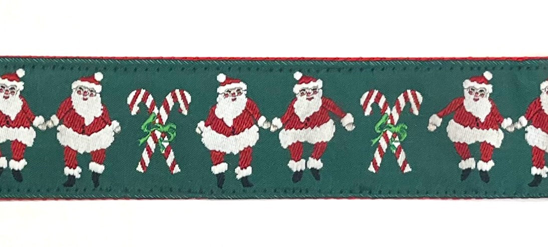Green with Santa and Candy Canes Dog Collar 1 1/2 in