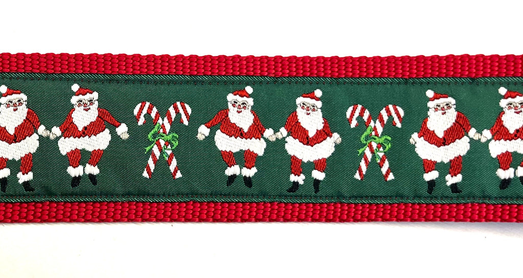 Green with Santa and Candy Canes Dog Collar 2in