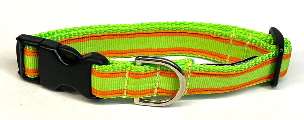 Green and Orange Stripe Dog Collar 3/4