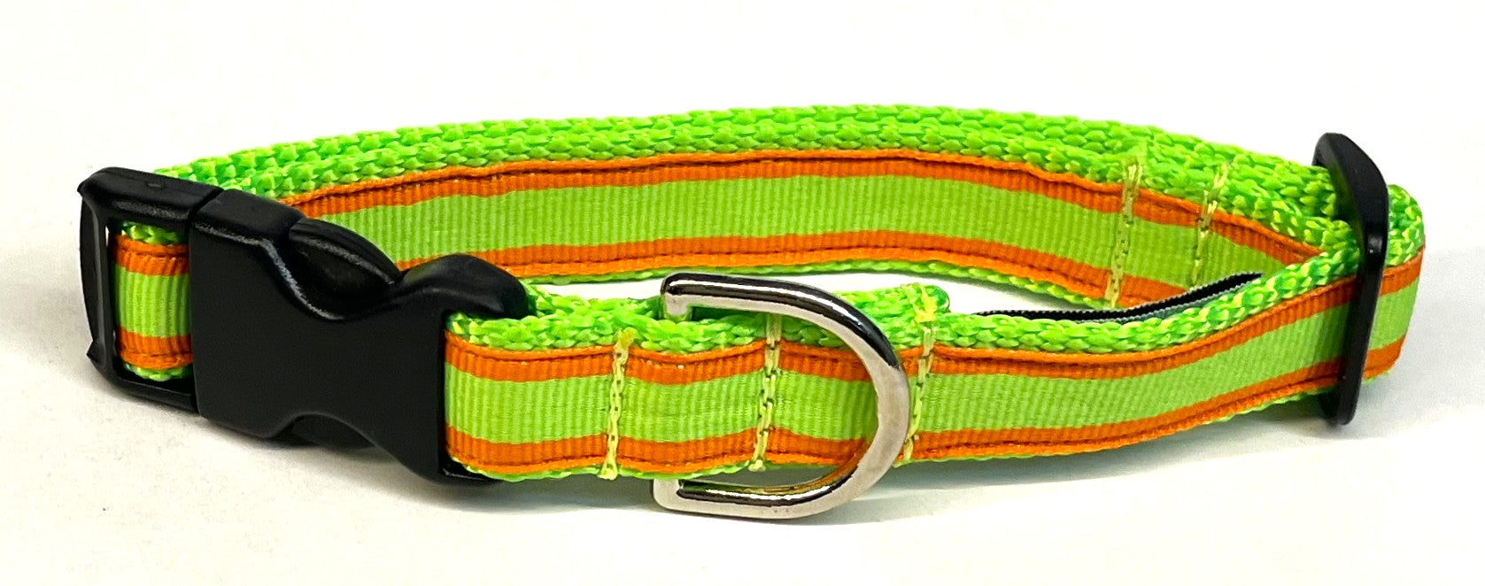 Green and Orange Stripe Dog Collar 3/4