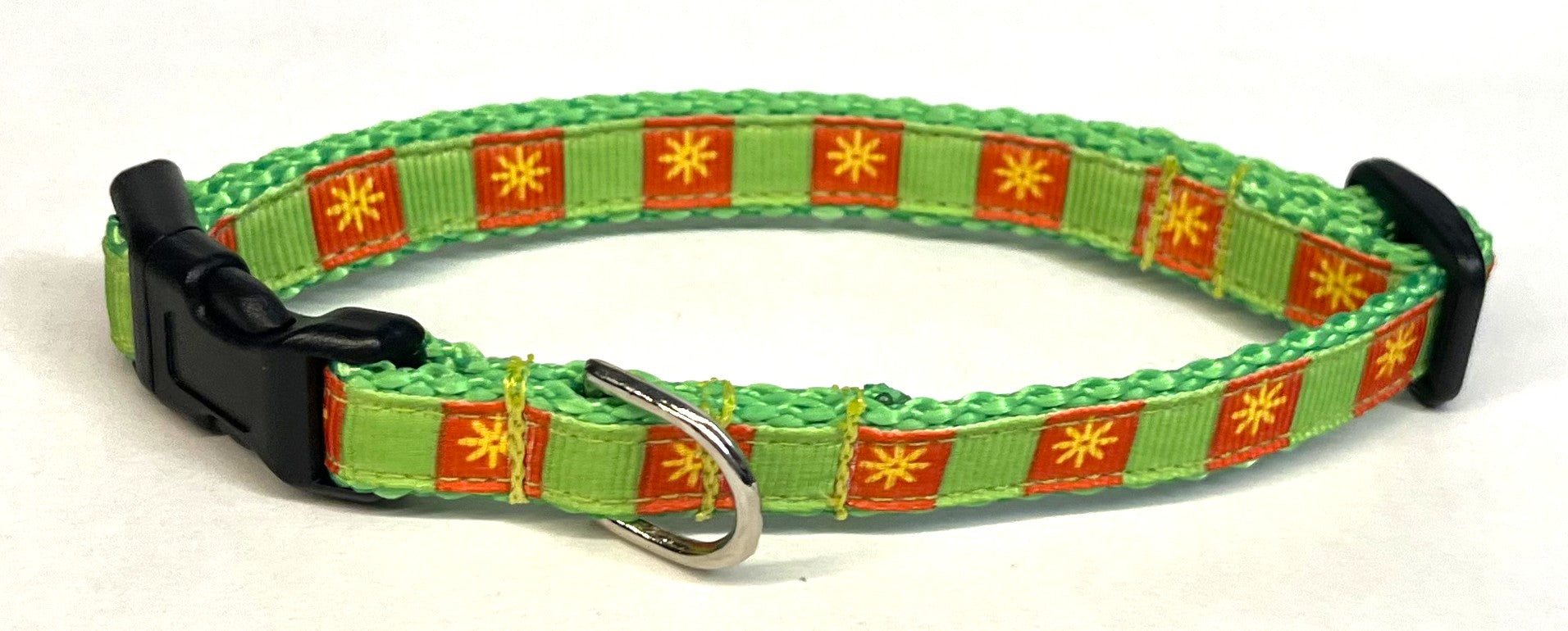 Green & Orange with Yellow Flowers Dog Collar 1/2