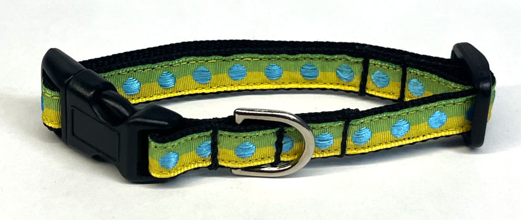 Green and Yellow with Blue Dots Dog Collar 1/2