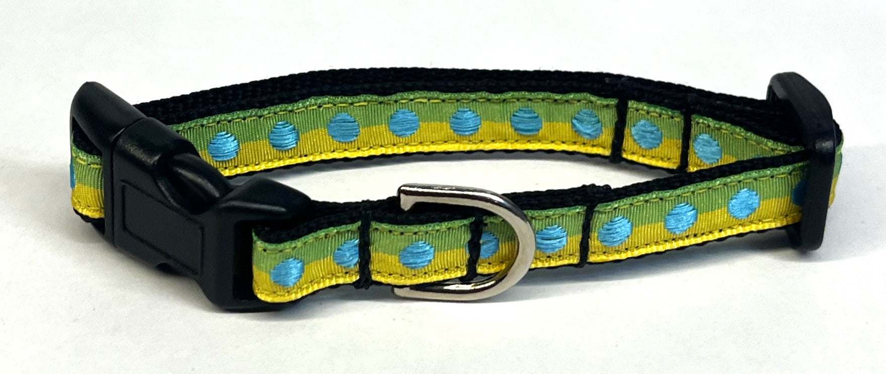 Green and Yellow with Blue Dots Dog Collar 1/2
