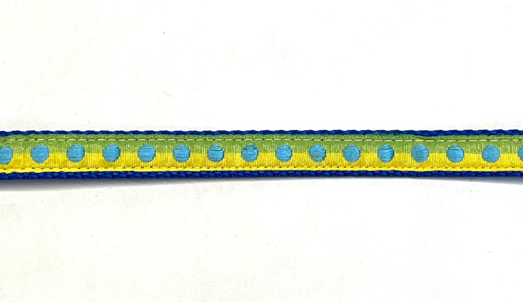 Green and Yellow with Blue Dots Dog Collar 1/2