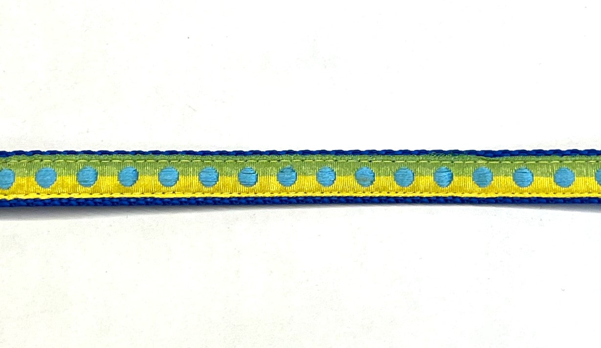 Green and Yellow with Blue Dots Dog Collar 1/2