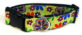 Green with 70s Flowers Dog Collar 1 1/2 in