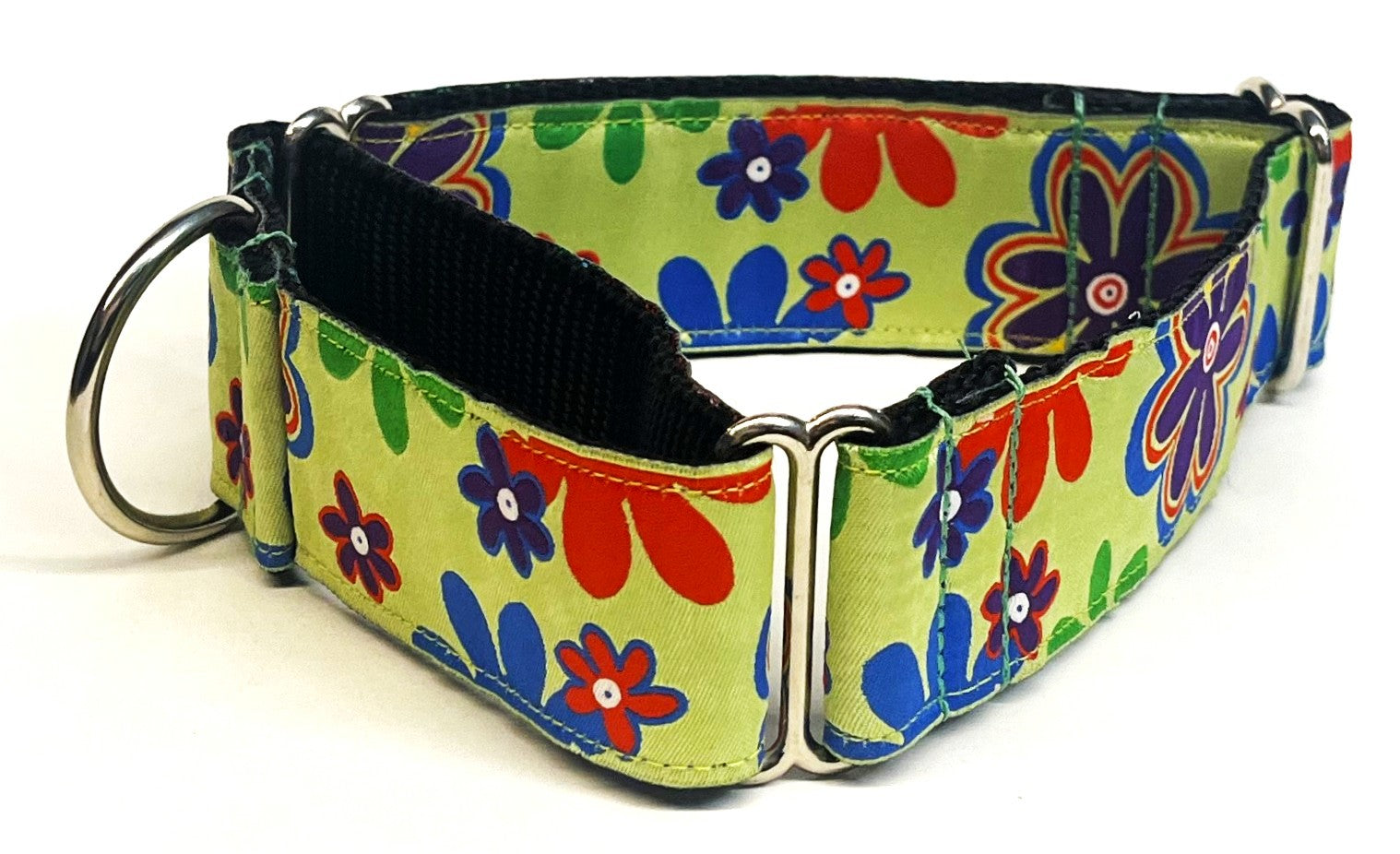 Green with 70s Flowers Martingale Collar 1 1/2 in