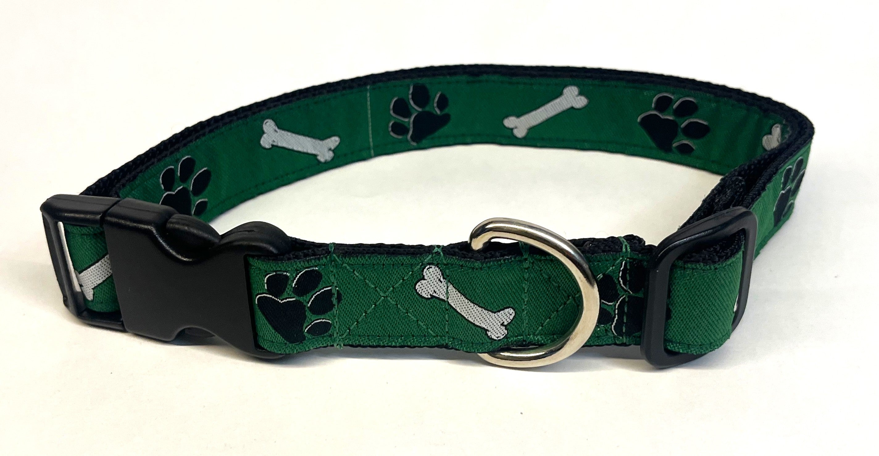 Green with Bones and Paws Dog Collar 1in