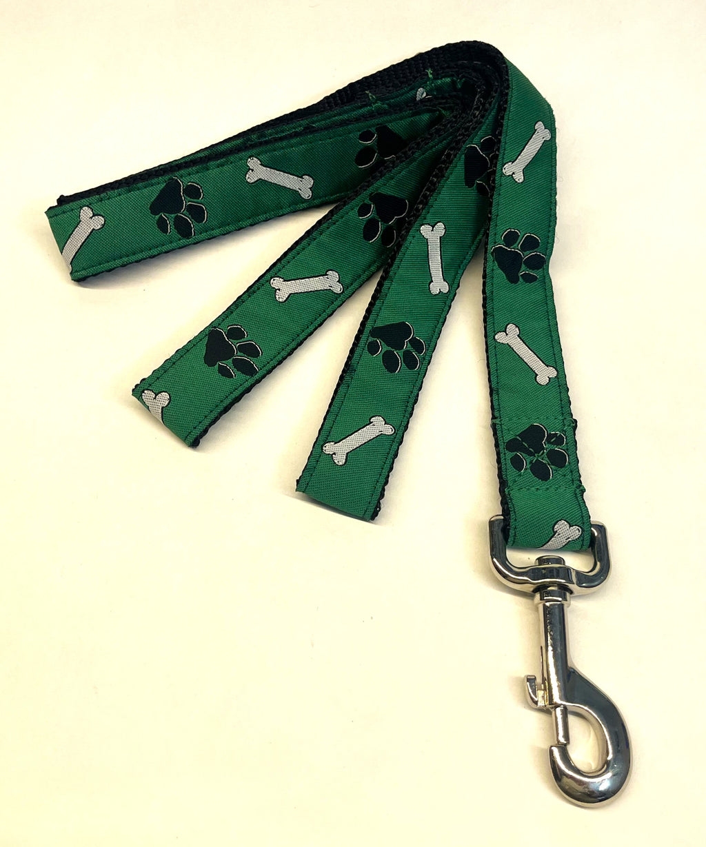 Green with Bones and Paws Dog Leash 1in
