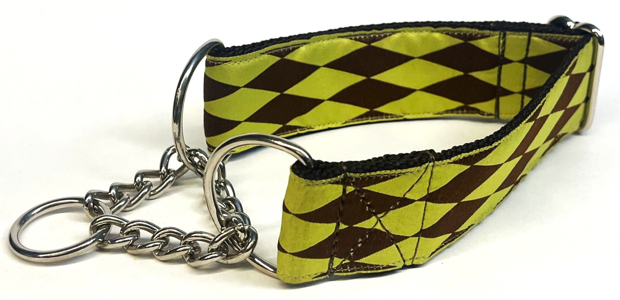 Lime Green with Brown Diamonds Chain Martingale Collar 1 1/2 in
