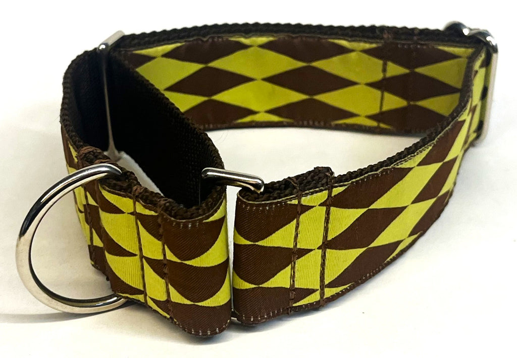 Lime Green with Brown Diamonds Martingale Collar 1 1/2 in