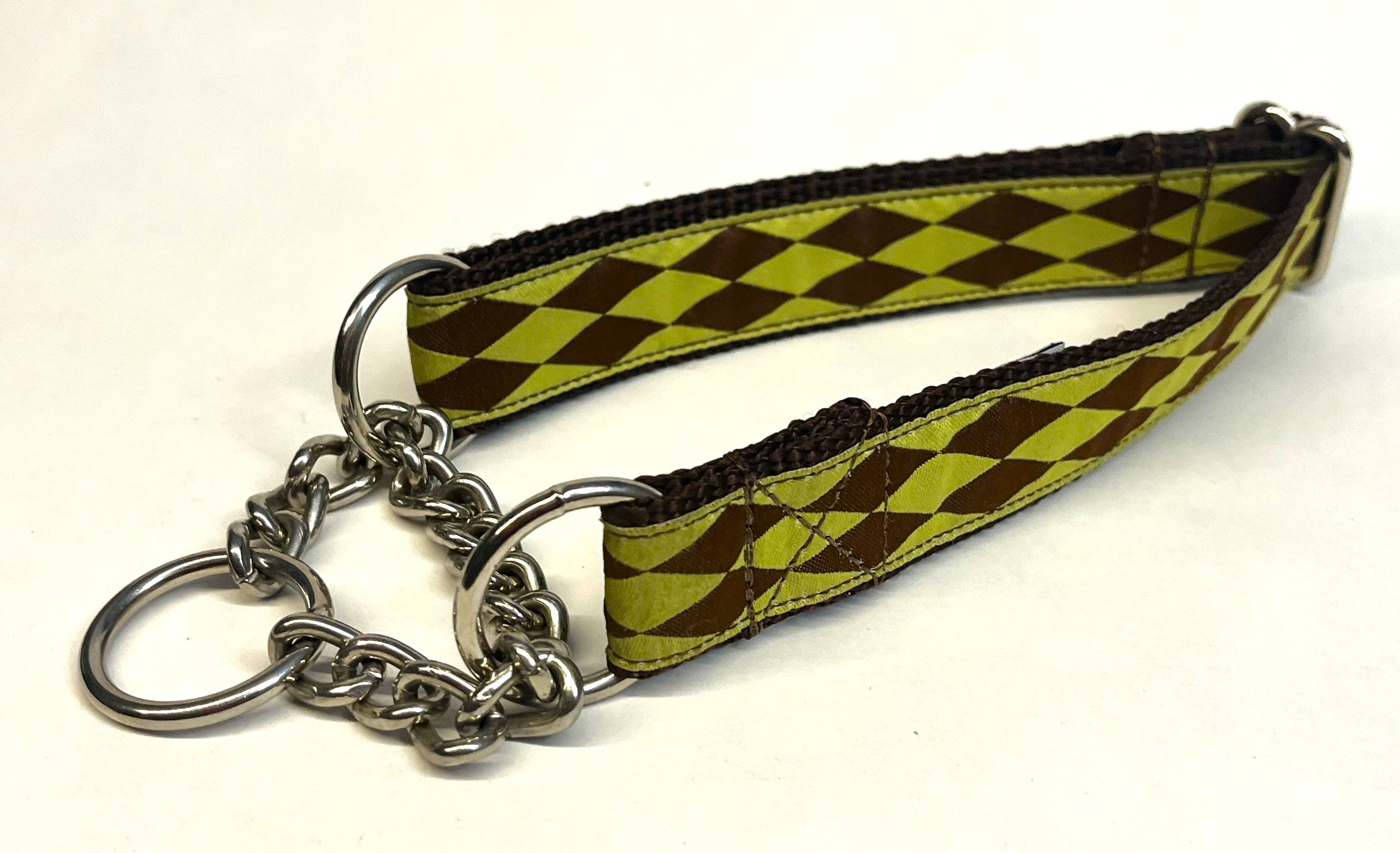 Green with Brown Diamonds Chain Martingale Collar 1in